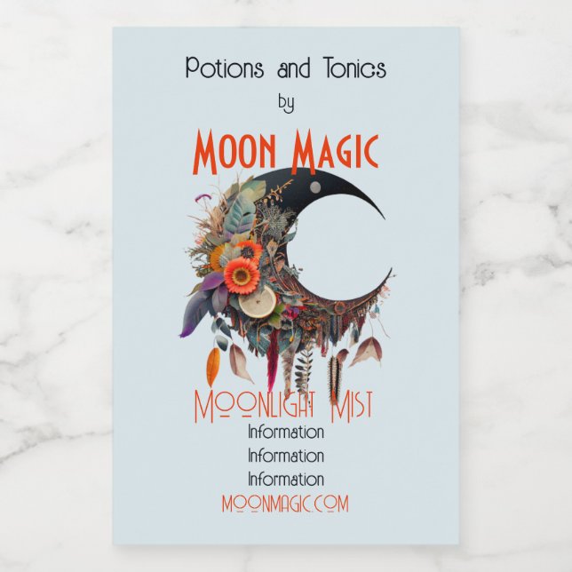Create Your Own Boho 3D Floral Crescent Moon Wine Label (Single Label)