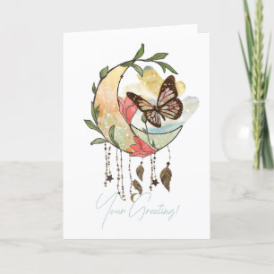 Create Your Own Boho Butterfly Moon Dreamcatcher Holiday Card