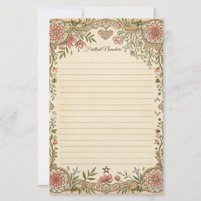 Create Your Own Boho Coral Floral Deco Note Paper (Front)