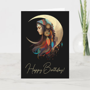 Create Your Own Boho Crescent Moon & Feathers Holiday Card