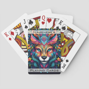 Create Your Own Boho Floral Alpha Fox Totem Animal Playing Cards