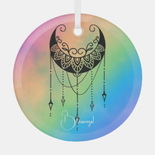 Create Your Own Boho Floral Moon Silhouette Glass Ornament