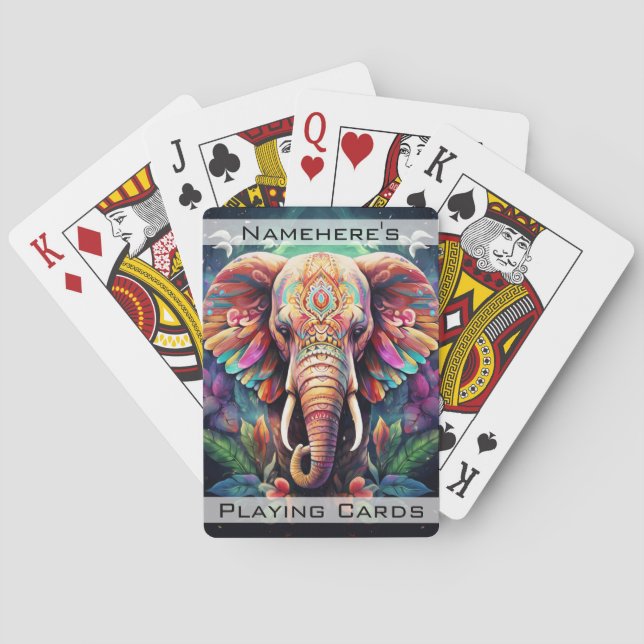 Create Your Own Boho Jungle Elephant Playing Cards (Back)