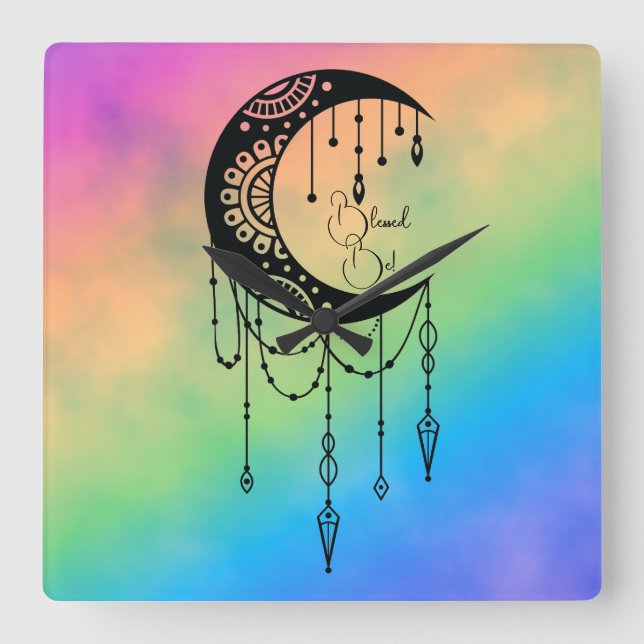 Create Your Own Boho Mandala Moon Silhouette Square Wall Clock (Front)