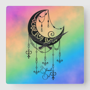 Create Your Own Boho Ornate Moon Silhouette Square Wall Clock
