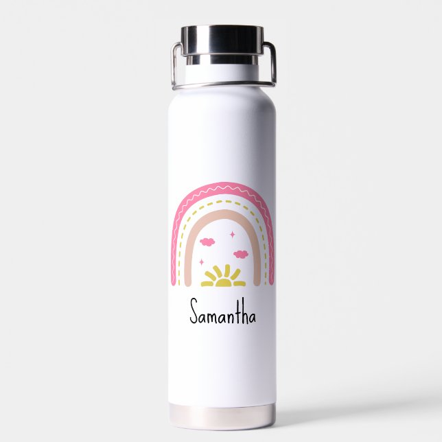 Create Your Own Boho Rainbow Girl Name Water Bottle (Back)