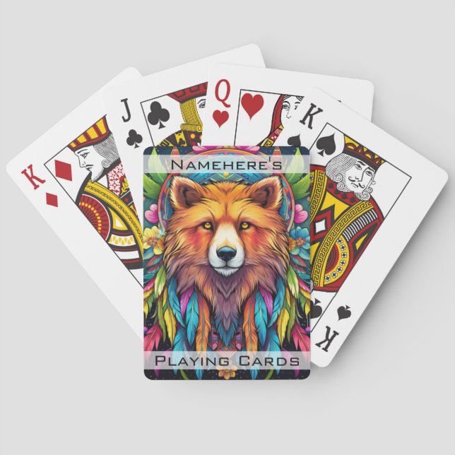 Create Your Own Boho Red Fox Totem Animal Playing Cards (Back)