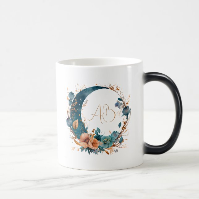 Create Your Own Boho Teal & Peach Floral Moon Magic Mug (Right)