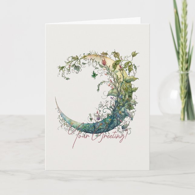 Create Your Own Boho Wildflower Ivy Moon Holiday Card (Front)