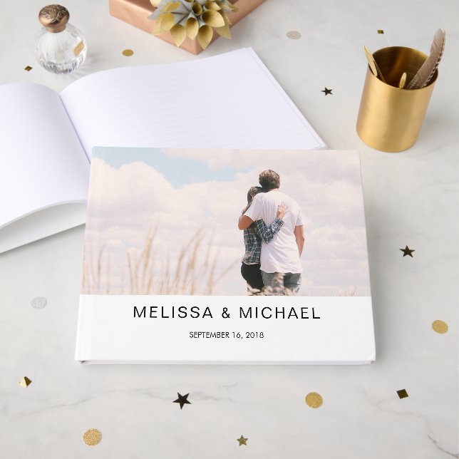 Create your own bride and groom photo wedding guest book (Front Open)