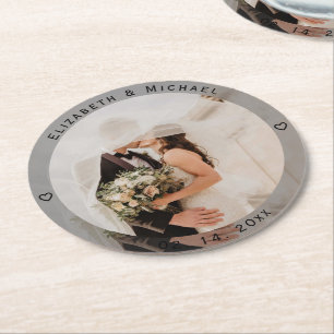 Create Your Own Bride and Groom Photo Wedding Round Paper Coaster