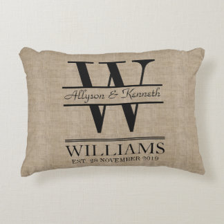 Create Your Own Burlap Logo Anniversary Monogram Decorative Pillow