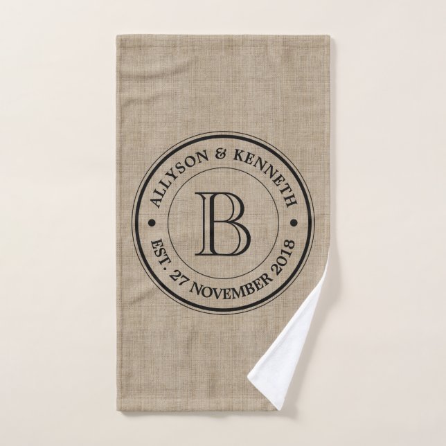 Create Your Own Burlap Logo Anniversary Monogram Hand Towel (Hand Towel)