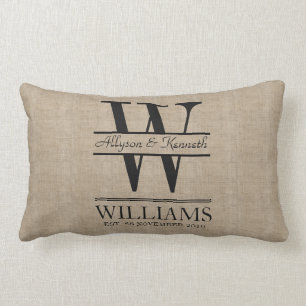 Create Your Own Burlap Logo Anniversary Monogram Lumbar Pillow
