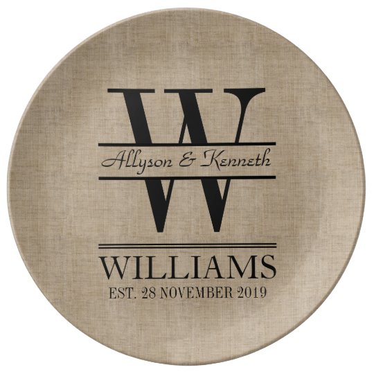 Create Your Own Burlap Logo Anniversary Monogram Plate
