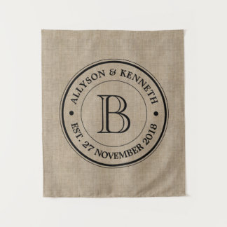 Create Your Own Burlap Logo Anniversary Monogram Tapestry