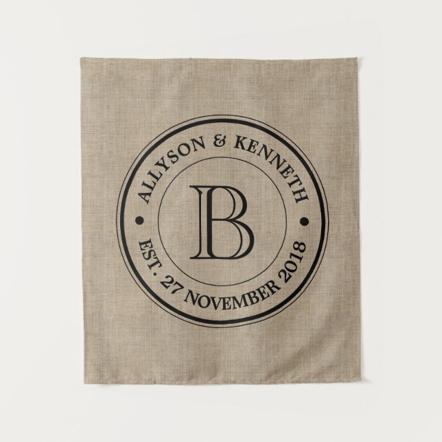 Create Your Own Burlap Logo Anniversary Monogram Tapestry (Front)