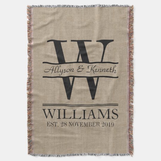 Create Your Own Burlap Logo Anniversary Monogram Throw Blanket