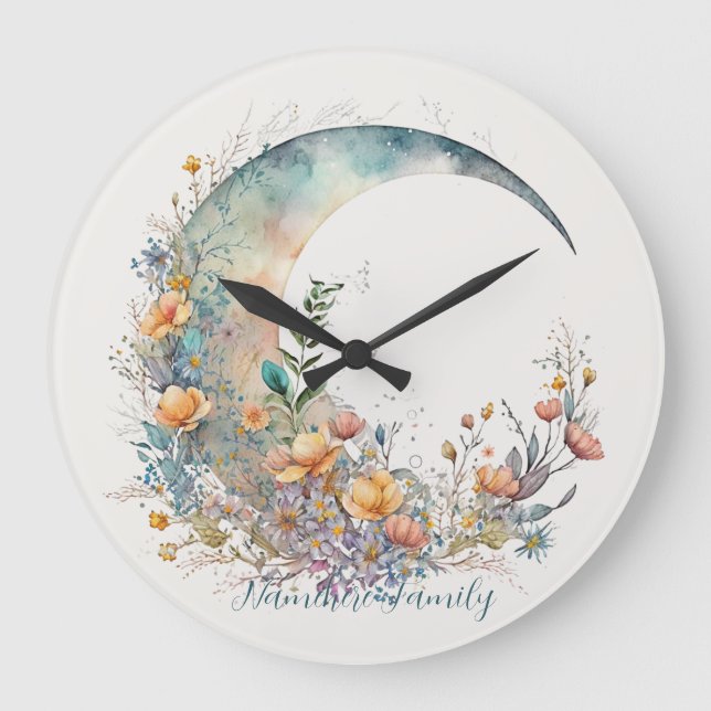 Create Your Own Buttercups Floral Crescent Moon Large Clock (Front)