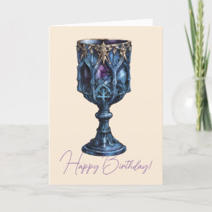Create Your Own Carved Gothic Blue Stone Chalice Holiday Card