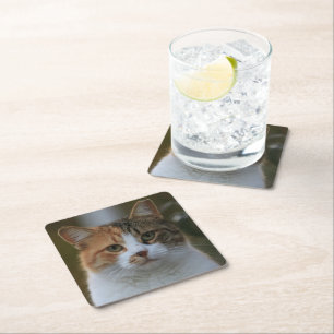 Create Your Own Cat Pet Photo Custom Picture Square Paper Coaster