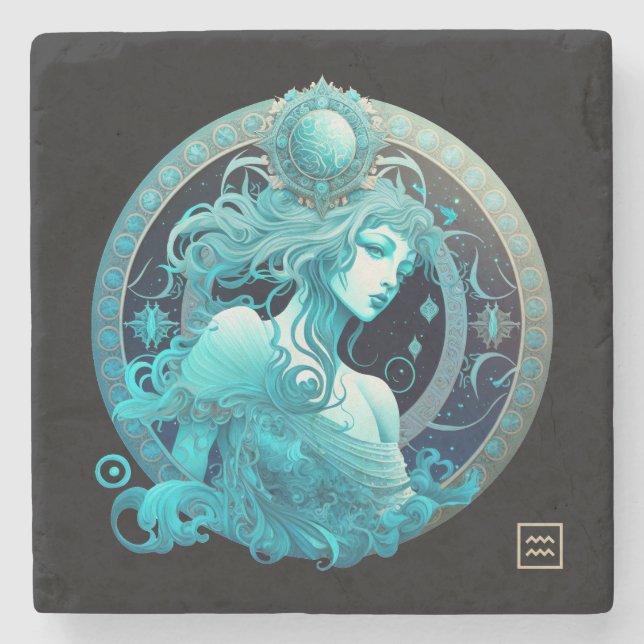 Create Your Own Celestial Aquarius Stone Coaster (Front)