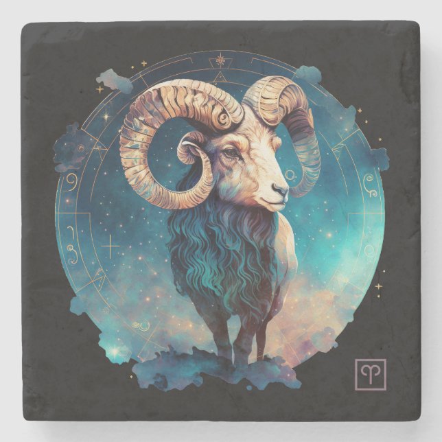 Create Your Own Celestial Aries Stone Coaster (Front)