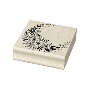 Create Your Own Celestial Floral Crescent Moon  Rubber Stamp