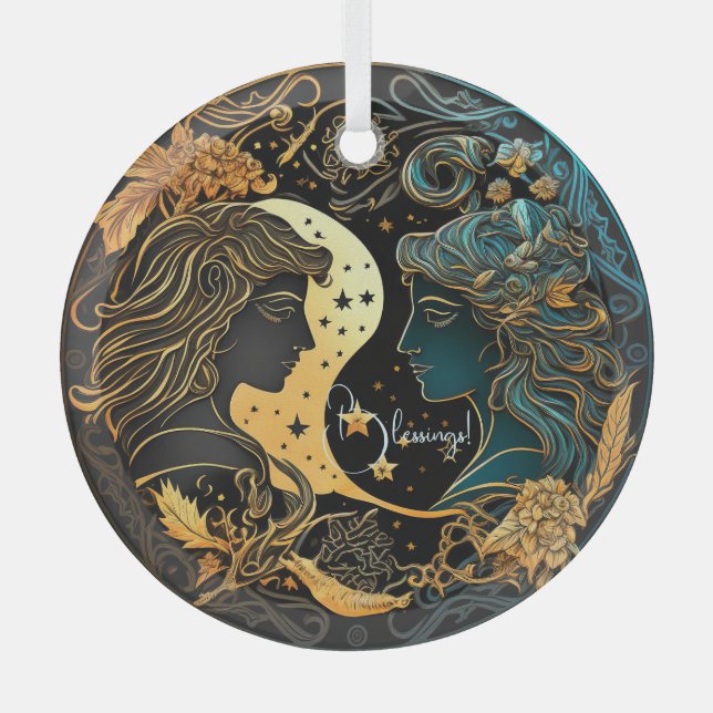 Create Your Own Celestial Gemini Zodiac Glass Ornament (Front)