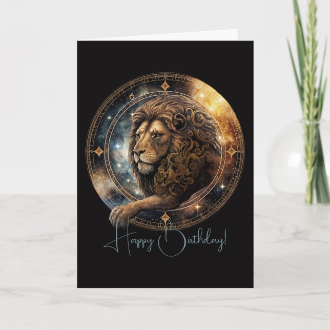 Create Your Own Celestial Leo Zodiac Holiday Card (Front)
