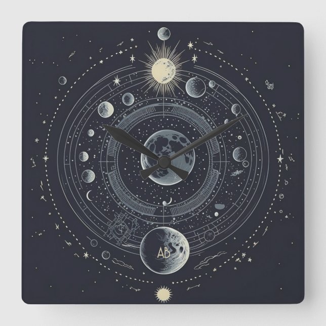 Create Your Own Celestial Solar Square Wall Clock (Front)