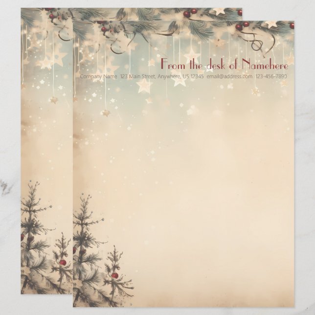 Create Your Own Celestial Winter Yule Trees Letterhead (Front/Back)