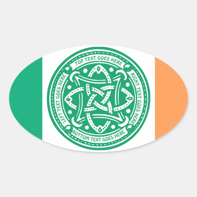 Create Your Own Celtic Knot Shamrock Green Irish Oval Sticker (Front)