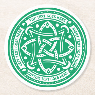 Create Your Own Celtic Knot Shamrock Green Irish Round Paper Coaster