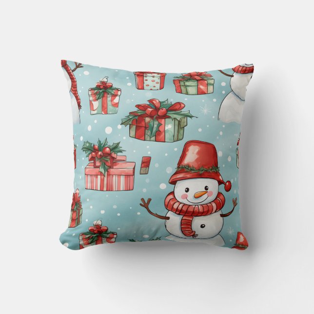 Create Your Own Cheery Snowmen Throw Pillow (Front)