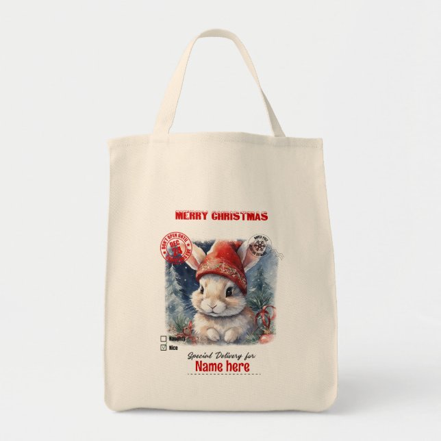Create Your Own Christmas Bunny Gift Sack Tote Bag (Front)