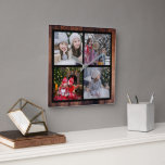 Create your own Christmas family photo collage Square Wall Clock<br><div class="desc">Create your own Christmas family photo collage,  on rustic wood,  wall clock. 
Add your own personal photos,  You can add 4 photos,   to personalize the clock. If you need help please contact me.</div>