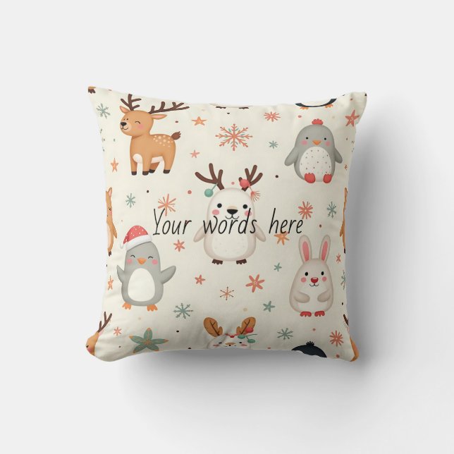 Create Your Own Christmas Kawaii Animals Throw Pillow (Front)