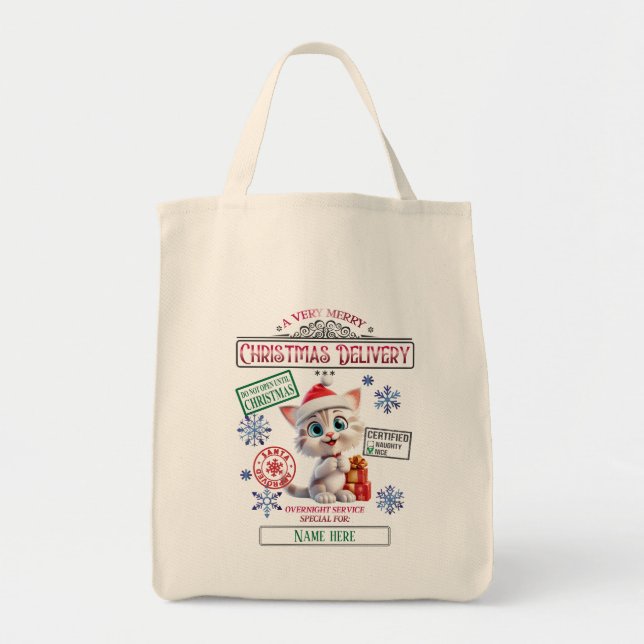 Create Your Own Christmas Kitty Gift Sack Tote Bag (Front)