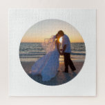 Create Your Own Circle Shape Wedding Jigsaw Puzzle<br><div class="desc">A circle shape template for your destination wedding or island honeymoon photo. Customize the background colour if you'd like a colourful look for your photo gift. You can also create your own personalized text to add a personal touch. This template will create a circle photo against a lot of empty...</div>