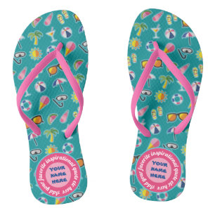 Create Your Own Coastal Pattern Monogram Teal Flip Flops