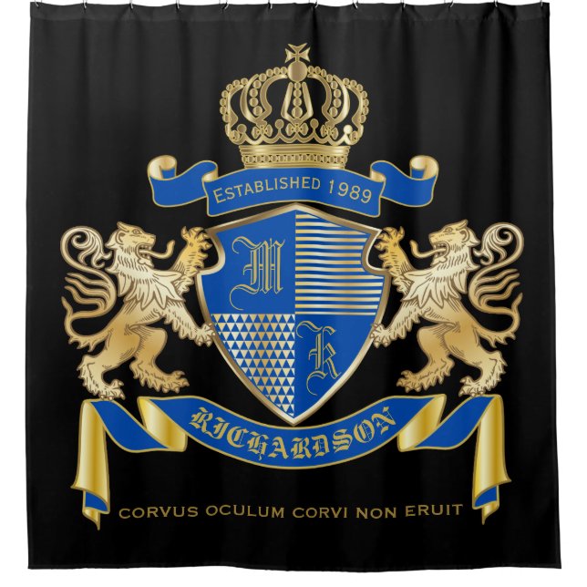 Create Your Own Coat of Arms Blue Gold Lion Emblem (Front)