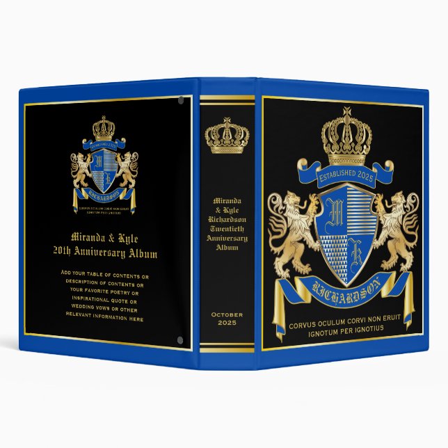 Create Your Own Coat of Arms Blue Gold Lion Emblem Binder (Background)