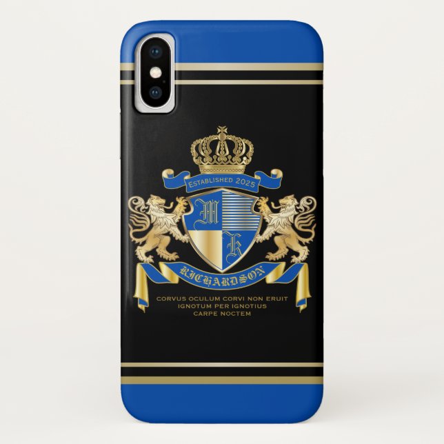 Create Your Own Coat of Arms Blue Gold Lion Emblem Case-Mate iPhone Case (Back)