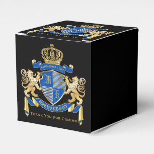 Create Your Own Coat of Arms Blue Gold Lion Emblem Favor Box