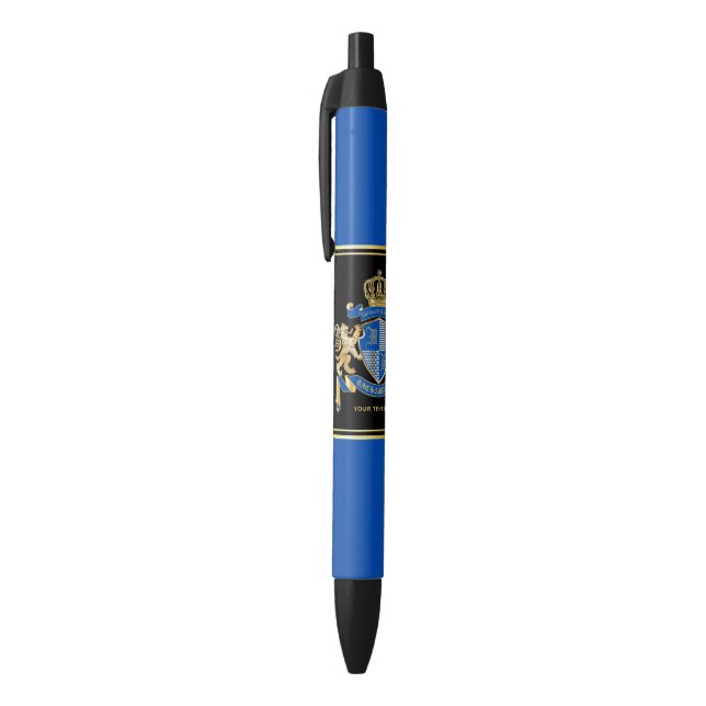Create Your Own Coat of Arms Blue Gold Lion Emblem Ink Pen (Top (Vertical))