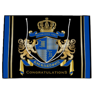 Create Your Own Coat of Arms Blue Gold Lion Emblem Large Gift Bag