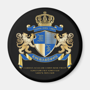 Create Your Own Coat of Arms Blue Gold Lion Emblem Magnet