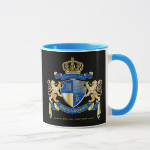 Create Your Own Coat of Arms Blue Gold Lion Emblem Mug