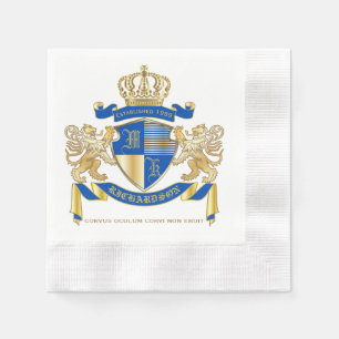 Create Your Own Coat of Arms Blue Gold Lion Emblem Napkin